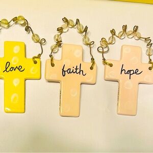 Silverstri  3 ceramic crosses with beaded hangers/ hope, faith, love.
